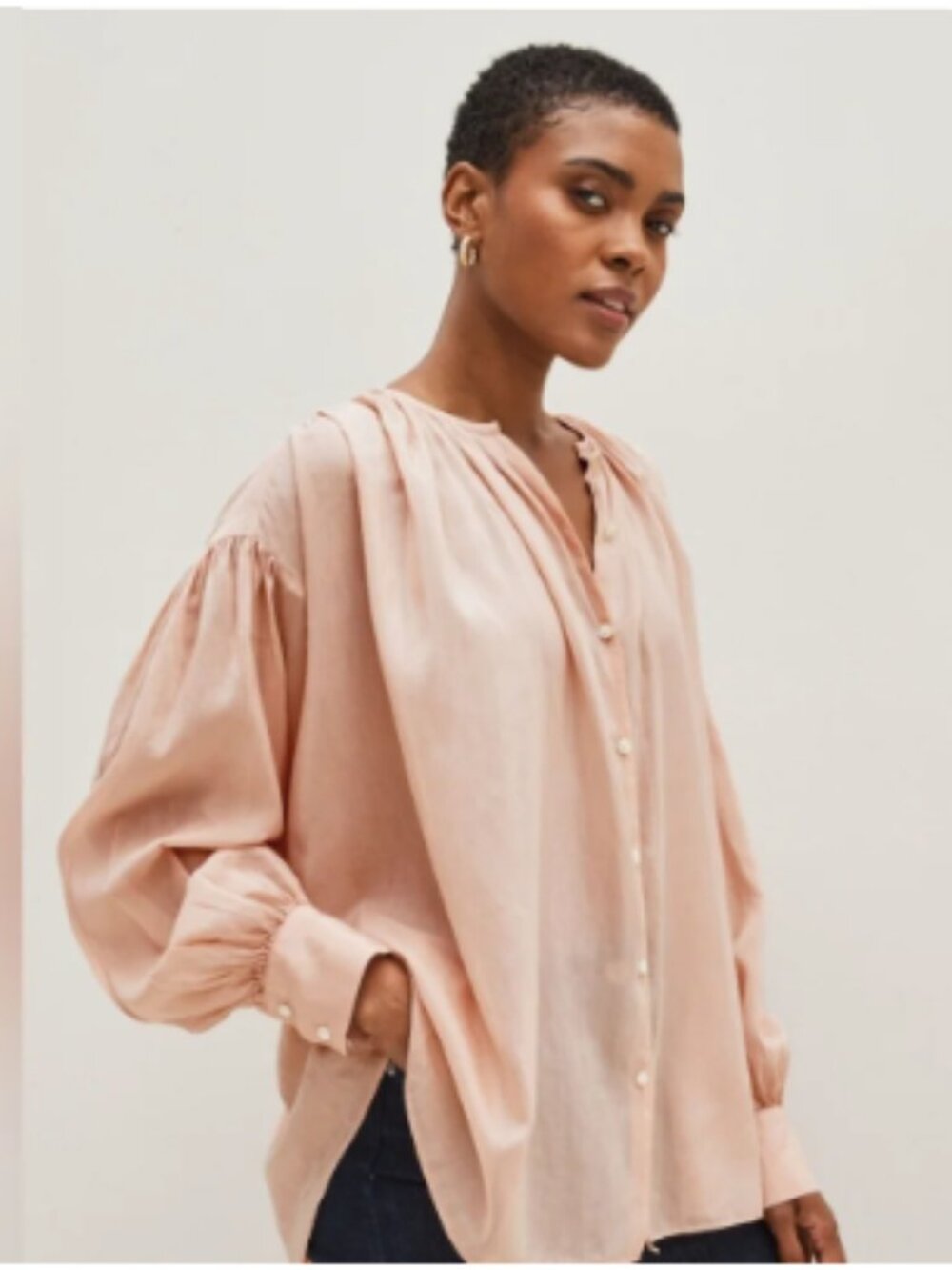 Banana Republic Silk Blend Oversized Blouse Med Champagne Pink Sheer